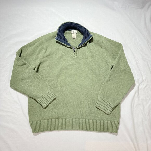 LL Bean Men's 1/4 Zip Sweater XL Green 100% Cotton - Picture 2 of 7